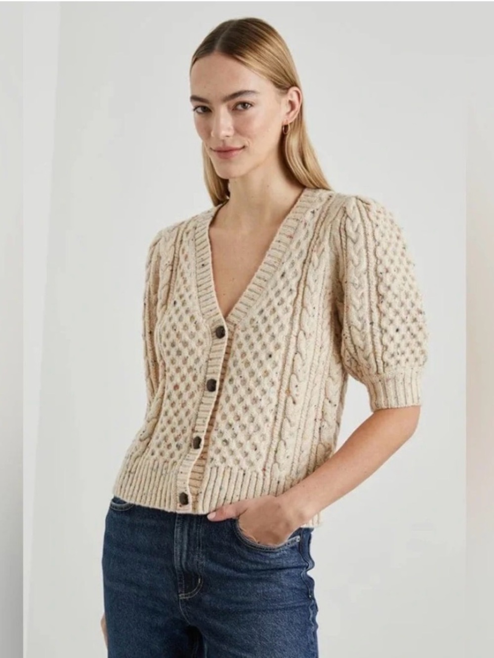 Rails Isla Confetti Knit puff sleeve Sweater cardigan size xs